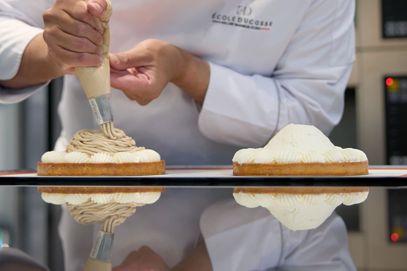 Pastry chef teaching students how to make desserts
